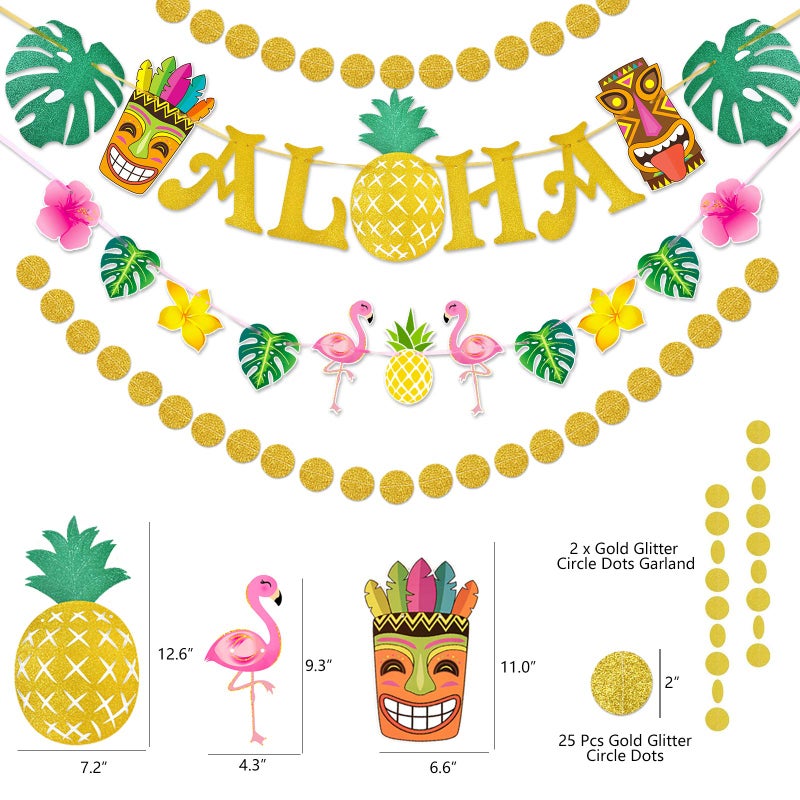 WERNNSAI Hawaiian Aloha Party Banner Decorations - Flamingo Pineapple Tiki Tropical Luau Party Supplies Favors Large Gold Glittery Aloha Sign Flag for Birthday Wedding Summer Beach Pool - Image 2